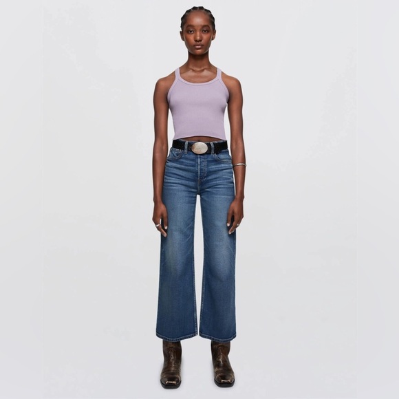 Redone High Rise Wide Leg Crop Crafted Indigo Sz 27 NEW - Picture 1 of 5